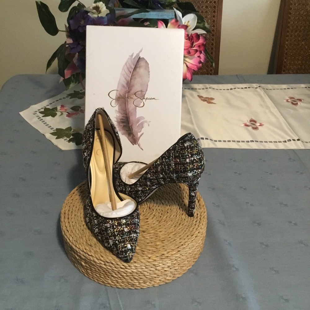 Jessica Simpson Black Multi Tweed D'Orsay Pointed Toe Pumps - Picture 8 of 13